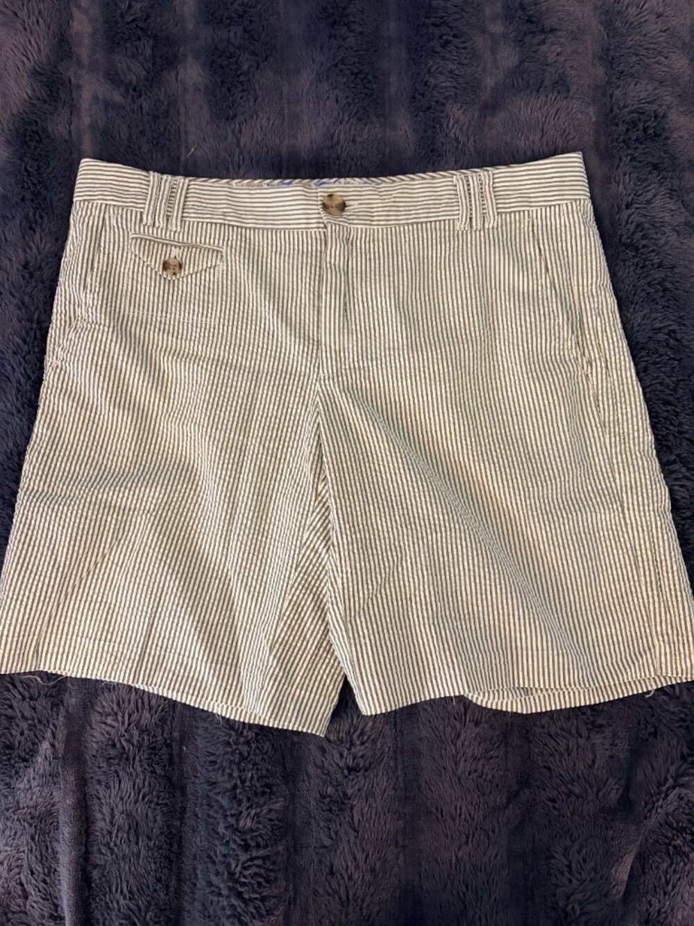 Banana Republic Womens Shorts 10L Sage White Seersucker Stripe Bermuda Preppy